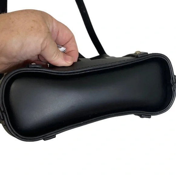 EXPRESSIONS NYC Black Vegan Leather Cut Out + White Zip Mini Bag Shoulder Purse - Picture 6 of 7